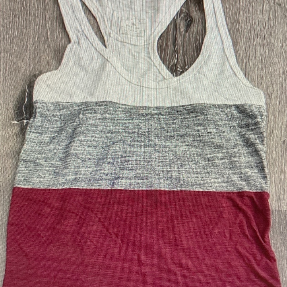 Reflex Three-Tone Racerback Tank Top - Cream/Gray/Burgundy